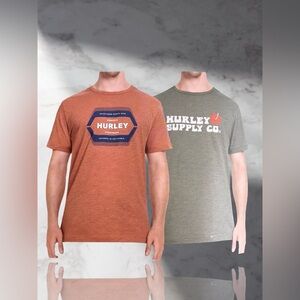Hurley Men's Faded Orange/Green 2-Pack Slub Graphic Tee Size Small